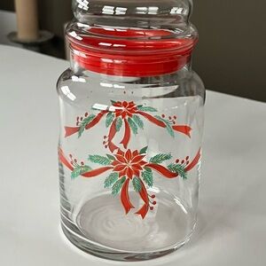 VTG Libbey Poinsettia Ribbon glass food storage jar/canister holiday item